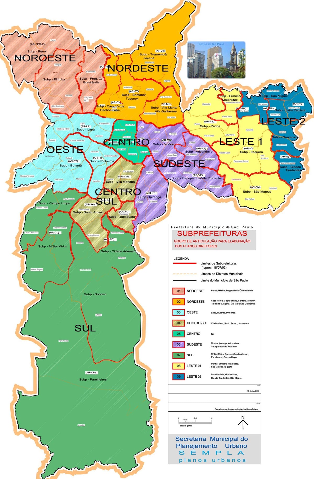 Sao Paulo, au brésil quartiers de la carte