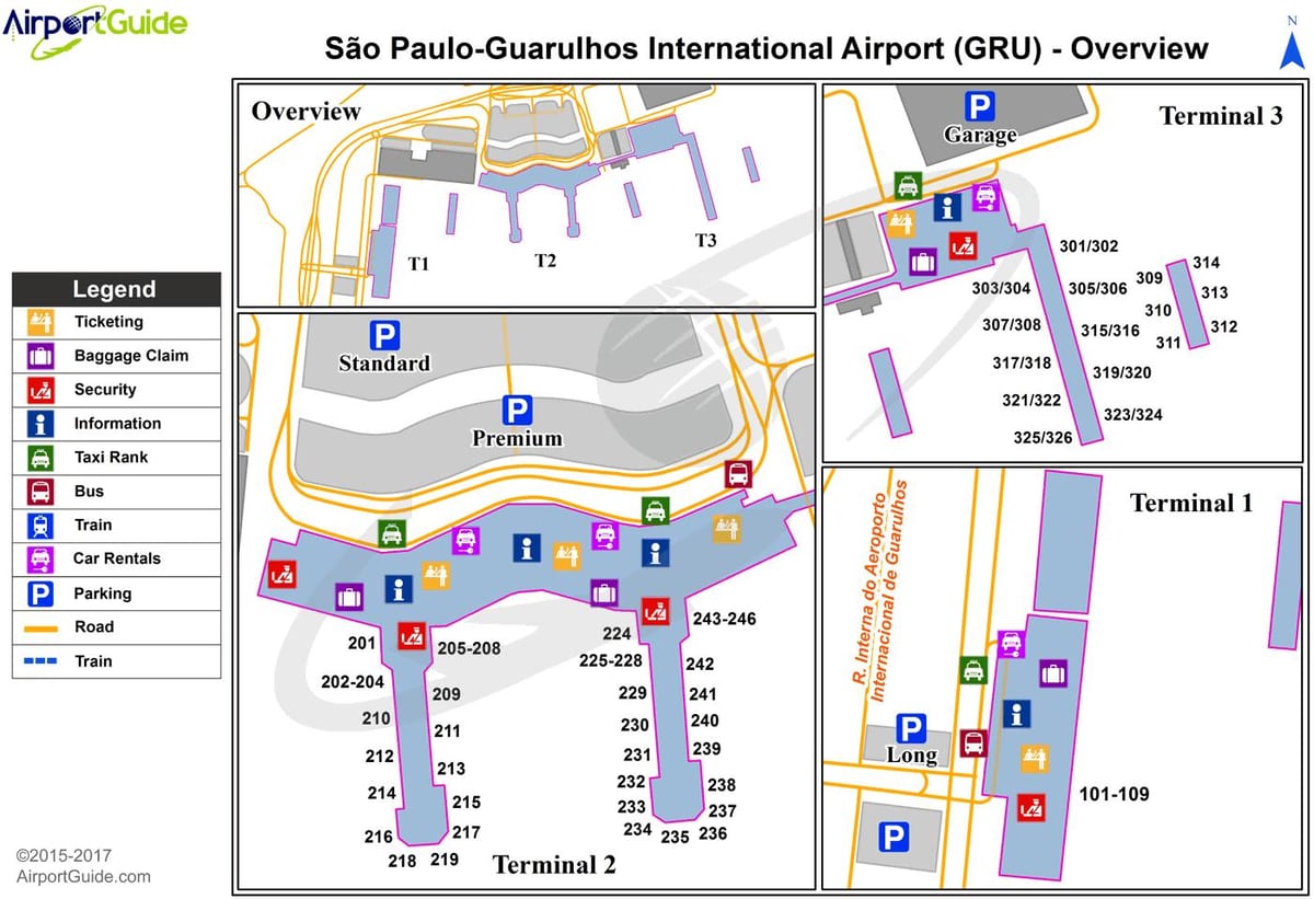 Sao Paulo gru terminal de l'aéroport de carte
